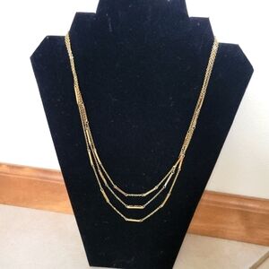 Three Strand Gold Tone Bar And Chain Necklace
